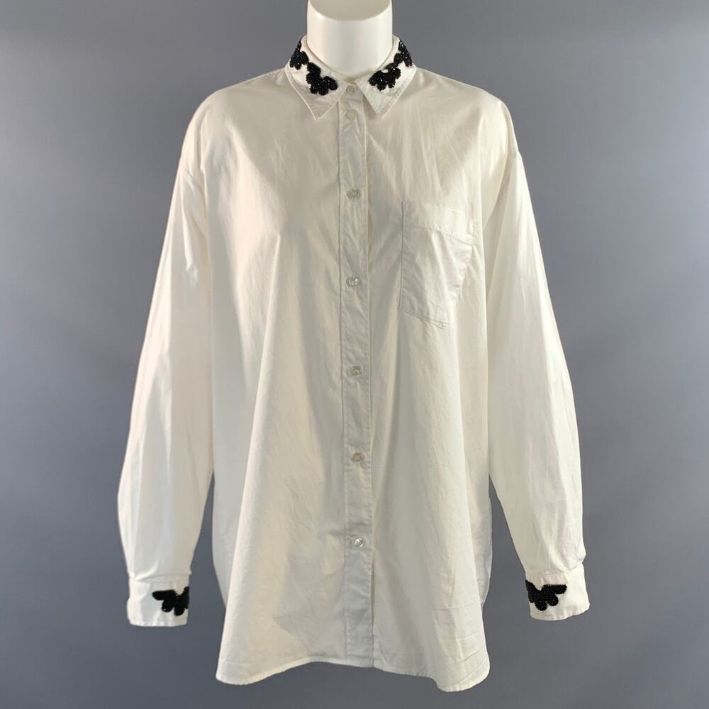 SIMONE ROCHA Size S White Black Cotton Beaded Button Up Shirt
